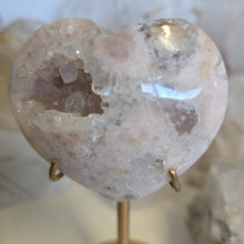 Load image into Gallery viewer, Pink Amethyst X Flower Agate Heart on Stand