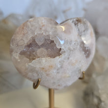 Load image into Gallery viewer, Pink Amethyst X Flower Agate Heart on Stand