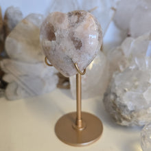 Load image into Gallery viewer, Pink Amethyst X Flower Agate Heart on Stand