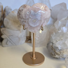 Load image into Gallery viewer, Pink Amethyst X Flower Agate Heart on Stand