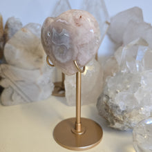 Load image into Gallery viewer, Pink Amethyst X Flower Agate Heart on Stand