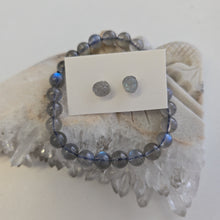 Load image into Gallery viewer, Labradorite Bracelet and Stud Ear-ring Set