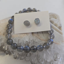 Load image into Gallery viewer, Labradorite Bracelet and Stud Ear-ring Set