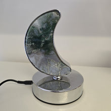 Load image into Gallery viewer, Moss Agate Crescent Moon Lamp