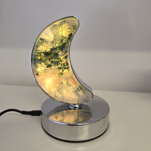 Load image into Gallery viewer, Moss Agate Crescent Moon Lamp