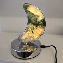 Load image into Gallery viewer, Moss Agate Crescent Moon Lamp