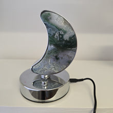 Load image into Gallery viewer, Moss Agate Crescent Moon Lamp
