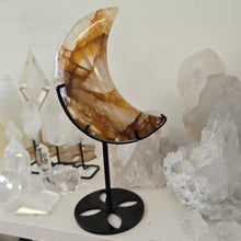 Load image into Gallery viewer, Golden Healer Quartz Crescent Moon with Stand