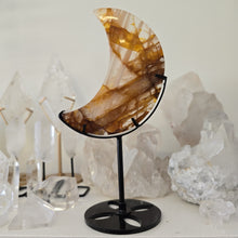 Load image into Gallery viewer, Golden Healer Quartz Crescent Moon with Stand