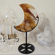 Load image into Gallery viewer, Golden Healer Quartz Crescent Moon with Stand