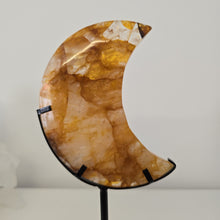 Load image into Gallery viewer, Golden Healer Quartz Crescent Moon with Stand