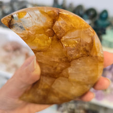 Load image into Gallery viewer, Golden Healer Quartz Crescent Moon with Stand