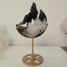 Load image into Gallery viewer, Moss Agate Moon Howling Wolf