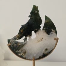 Load image into Gallery viewer, Moss Agate Moon Howling Wolf