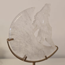 Load image into Gallery viewer, Clear Quartz Moon Howling Wolf