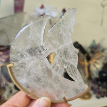 Load image into Gallery viewer, Clear Quartz Moon Howling Wolf