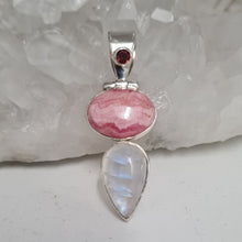 Load image into Gallery viewer, Rhodochrosite and Moonstone Sterling Silver Pendant