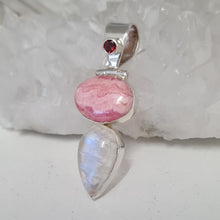 Load image into Gallery viewer, Rhodochrosite and Moonstone Sterling Silver Pendant