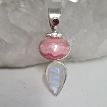 Load image into Gallery viewer, Rhodochrosite and Moonstone Sterling Silver Pendant