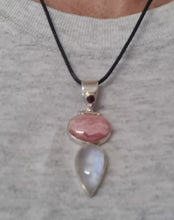 Load image into Gallery viewer, Rhodochrosite and Moonstone Sterling Silver Pendant