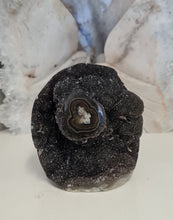 Load image into Gallery viewer, Black Galaxy Amethyst with Stalactite Eyes Cutbase