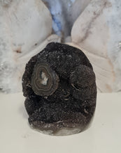 Load image into Gallery viewer, Black Galaxy Amethyst with Stalactite Eyes Cutbase