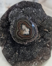 Load image into Gallery viewer, Black Galaxy Amethyst with Stalactite Eyes Cutbase