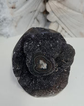 Load image into Gallery viewer, Black Galaxy Amethyst with Stalactite Eyes Cutbase