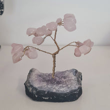 Load image into Gallery viewer, Rose Quartz on Amethyst Bonsai Tree