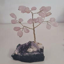 Load image into Gallery viewer, Rose Quartz on Amethyst Bonsai Tree