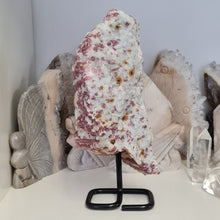 Load image into Gallery viewer, Pink Tormaline in Quartz in Stand