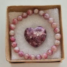 Load image into Gallery viewer, Pink Tourmaline and Lepidolite Bracelet and Heart Boxset