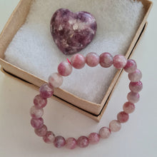 Load image into Gallery viewer, Pink Tourmaline and Lepidolite Bracelet and Heart Boxset