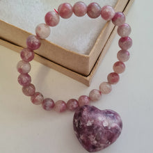Load image into Gallery viewer, Pink Tourmaline and Lepidolite Bracelet and Heart Boxset