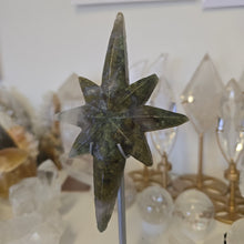 Load image into Gallery viewer, Moss Agate Polaris Star with Stand