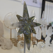 Load image into Gallery viewer, Moss Agate Polaris Star with Stand