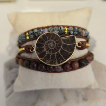 Load image into Gallery viewer, Natural Ammonite Fossil, Jasper & African Turquoise Wrap Bracelet