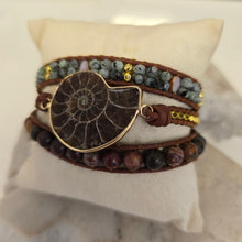 Load image into Gallery viewer, Natural Ammonite Fossil, Jasper & African Turquoise Wrap Bracelet