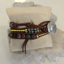 Load image into Gallery viewer, Natural Ammonite Fossil, Jasper & African Turquoise Wrap Bracelet