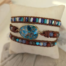 Load image into Gallery viewer, Natural Turquoise and Jasper Wrap Bracelet