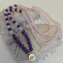 Load image into Gallery viewer, 108 Rose Quartz and Amethyst Mala Necklace/Bracelet
