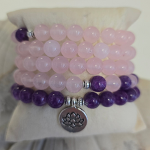 Load image into Gallery viewer, 108 Rose Quartz and Amethyst Mala Necklace/Bracelet