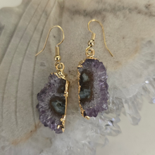 Load image into Gallery viewer, Amethyst Stalactite Slice Earrings