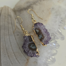 Load image into Gallery viewer, Amethyst Stalactite Slice Earrings