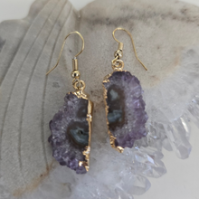 Load image into Gallery viewer, Amethyst Stalactite Slice Earrings