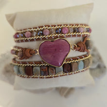 Load image into Gallery viewer, Rhodonite and Jasper Heart Wrap Bracelet