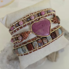 Load image into Gallery viewer, Rhodonite and Jasper Heart Wrap Bracelet
