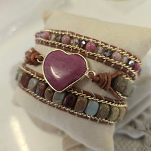 Load image into Gallery viewer, Rhodonite and Jasper Heart Wrap Bracelet