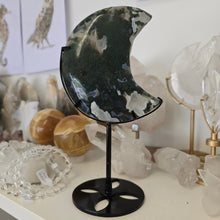 Load image into Gallery viewer, Moss Agate Moon with Stand