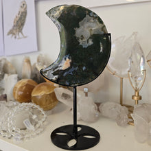 Load image into Gallery viewer, Moss Agate Moon with Stand
